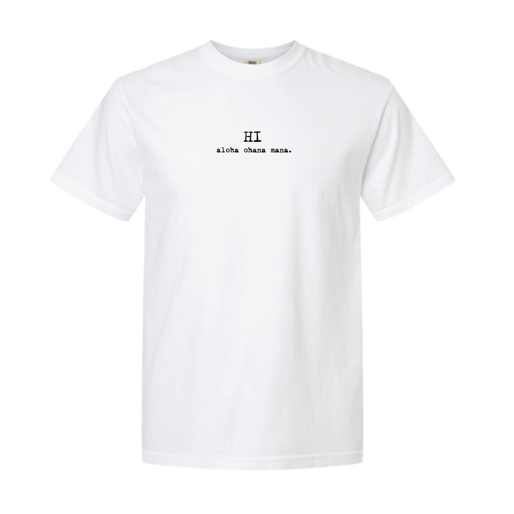 HI aloha ohana mana. shorTee plumeria pearl.