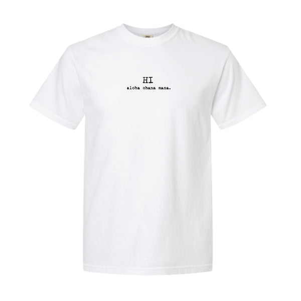 HI aloha ohana mana. shorTee plumeria pearl.